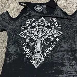 Affliction Women's Black and White Cross Tank Top